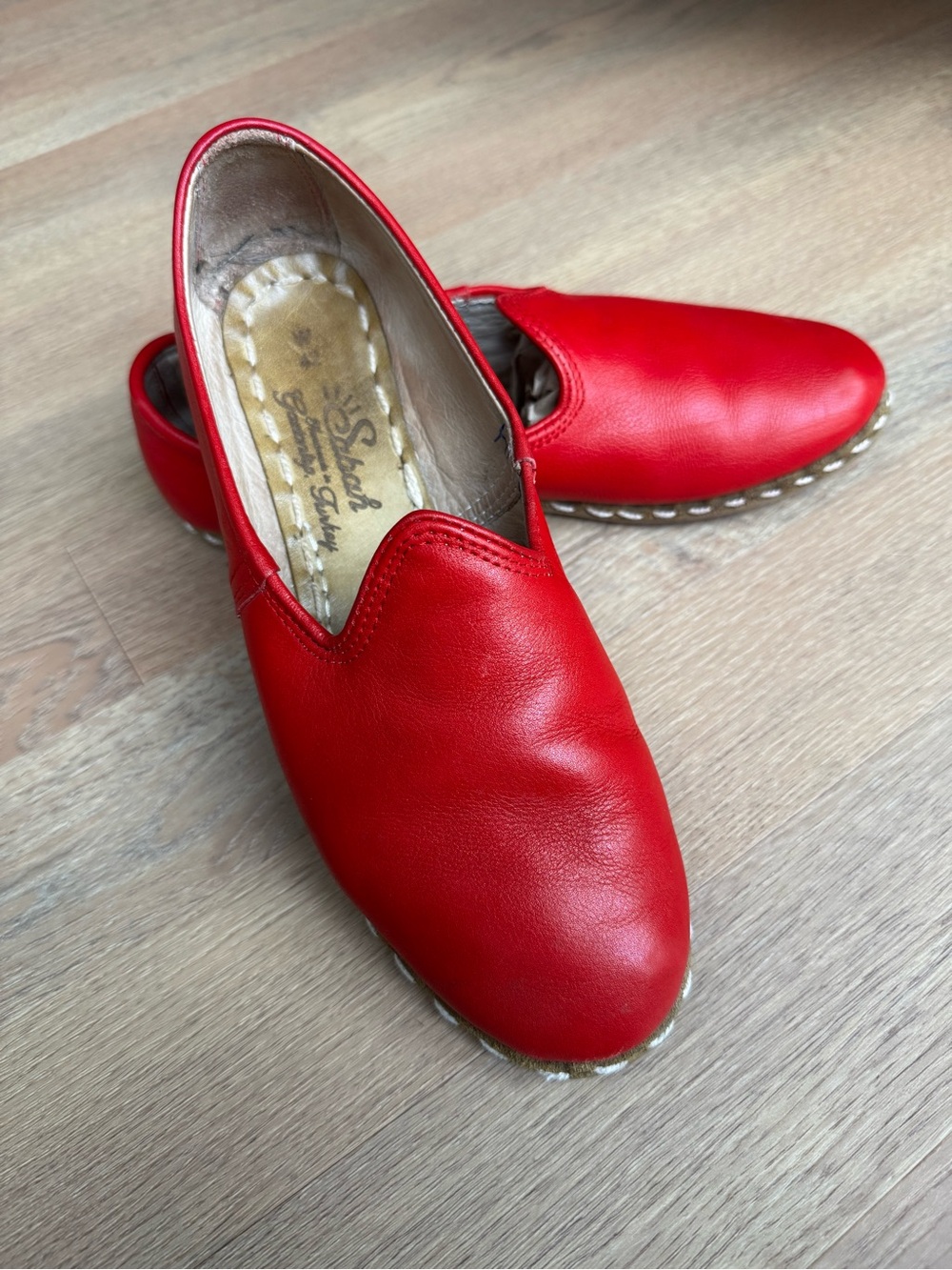 Sabah Red Leather Handmade Turkey Slip On Shoes EU 42